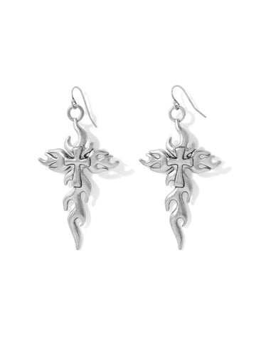 The Mena Flaming Cross Earrings - Silver