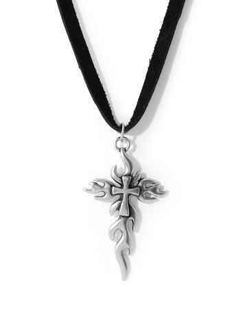 The Dante Flaming Cross Choker - Silver