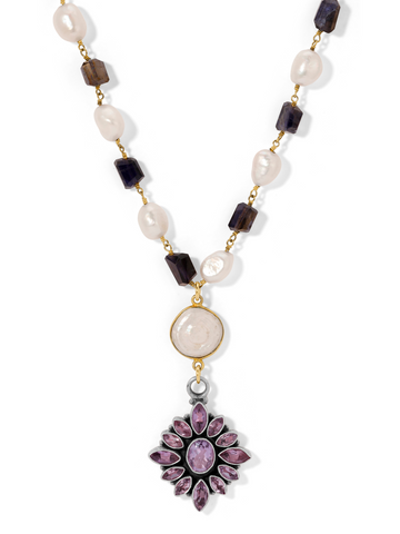 The Amethyst & Pearl Flower Pendant Necklace