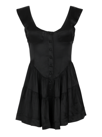 The Elisabeth Romper Dress - Black Satin