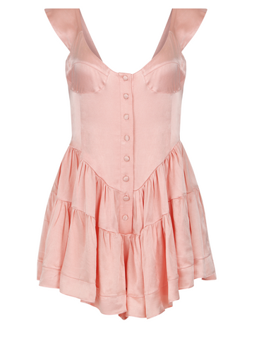 The Elisabeth Romper Dress - Baby Pink Satin