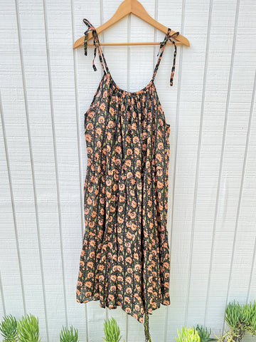 SAMPLE: Flowy Cotton Mini Dress Dark Floral