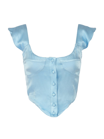 The Heather Top - Sky Blue Satin