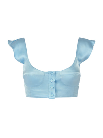 The Elisabeth Crop Top - Sky Blue Satin