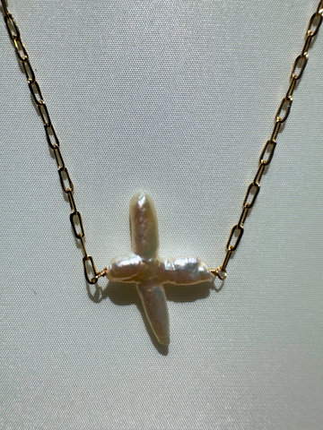 Pearl Cross Necklace | SAMPLE