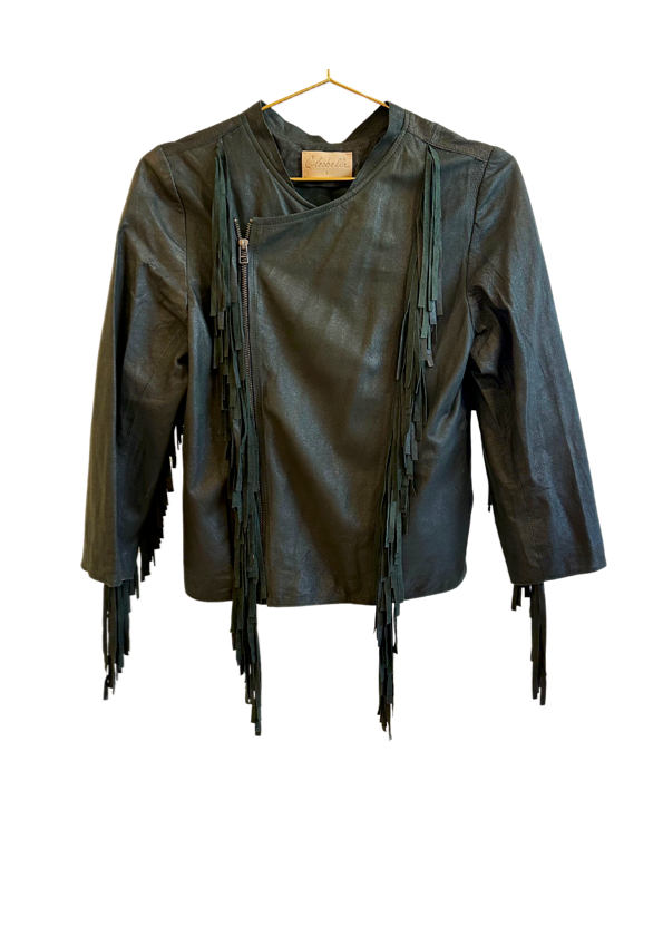 Leather Fringe Jacket (Green)