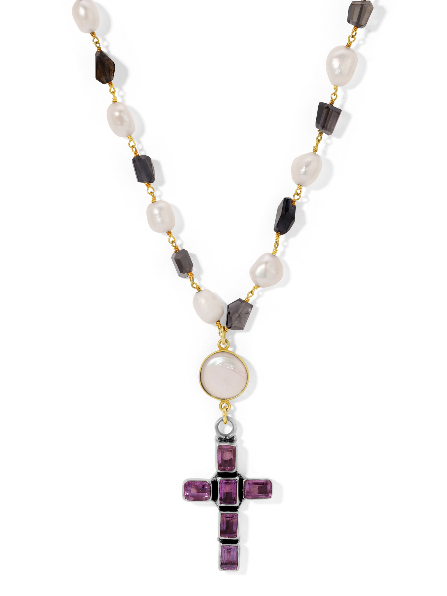 The Amethyst & Pearl Cross Necklace