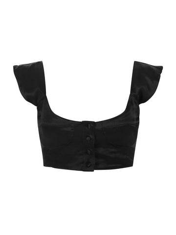 The Elisabeth Crop Top - Black Satin