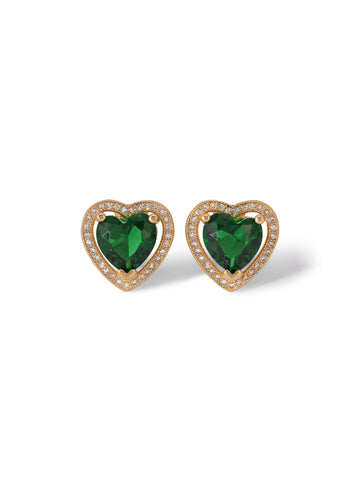 The Mini Heart Earrings - Emerald